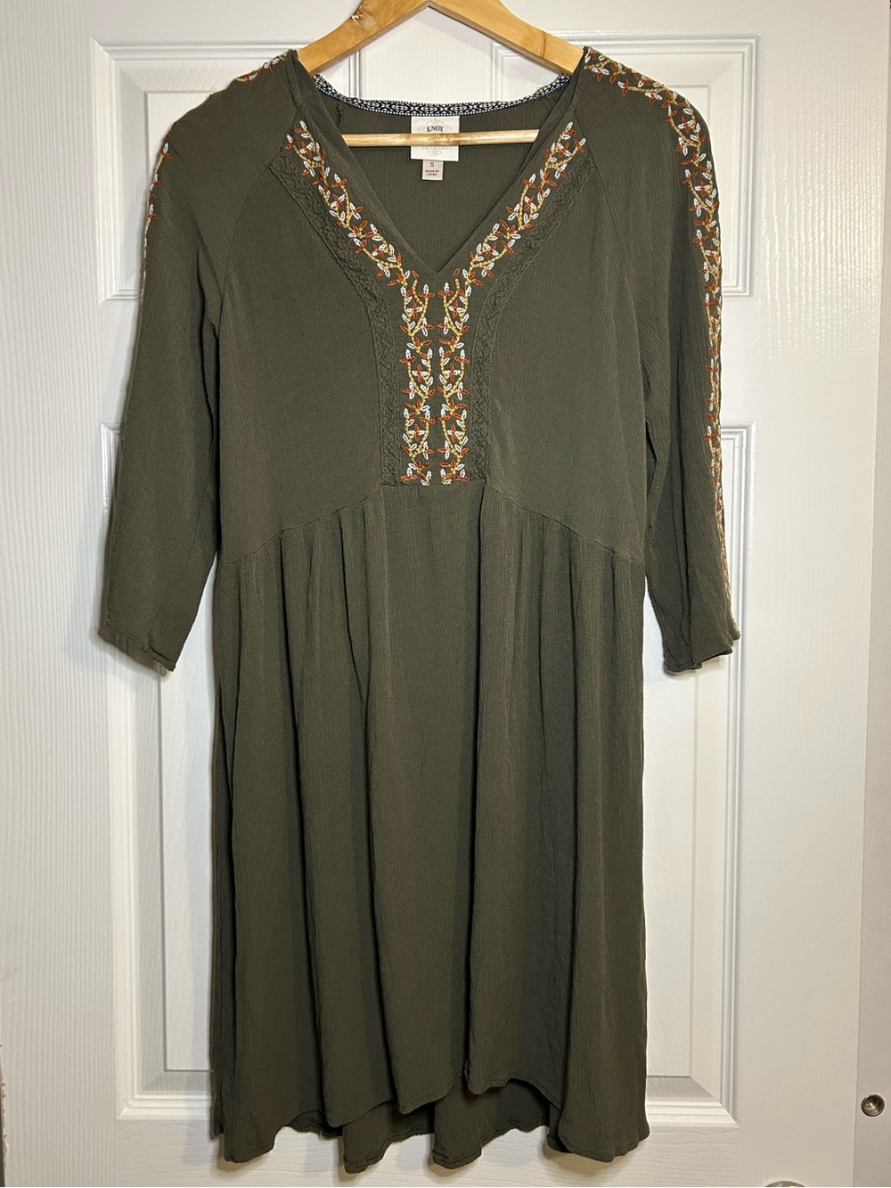 Knox Rose Olive Midi Dress with Embroidered Trim